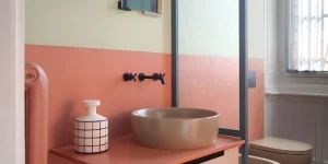 Colorful bathroom renovation with modern design