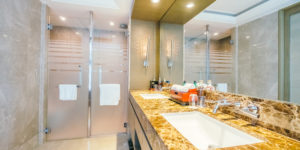 Completed bathroom renovation with modern features